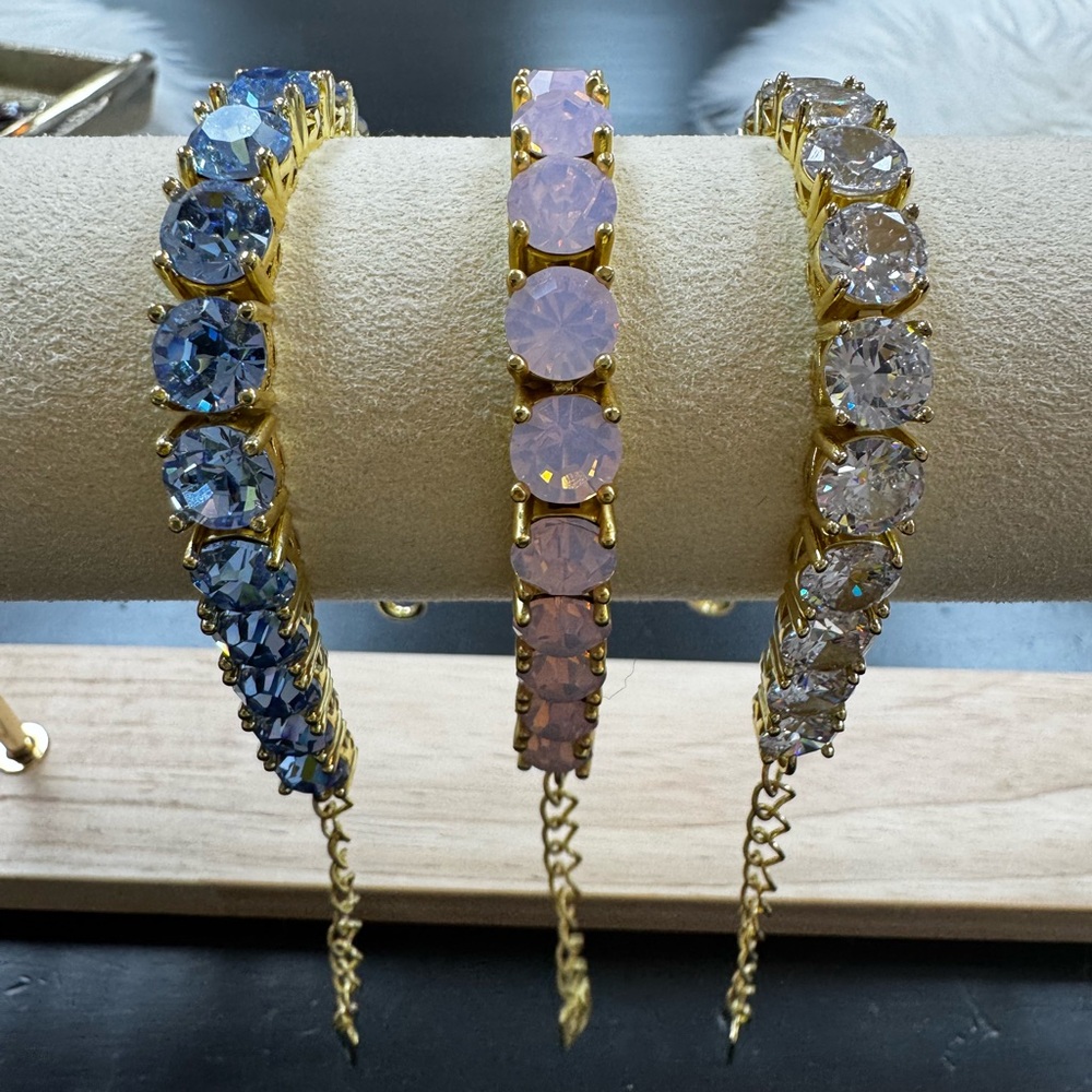 Park Lane Gold Bracelet Trio with Blue, Pink, and Clear Crystals